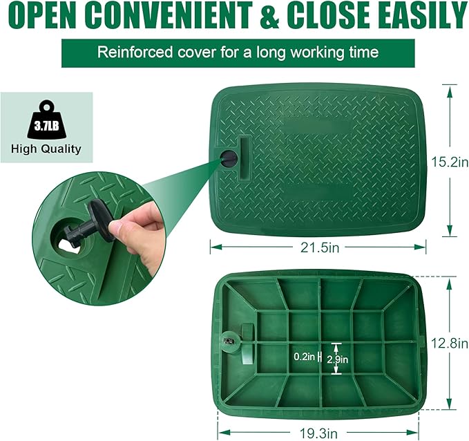 Durable PP Valve Box-2 Sets 19x14 In Jumbo Sprinkler Valve Boxes with Lockable Cover,Plastic Rectangular Irrigation Valve Box Overlapping Cover for Garden Yard Outdoor Lawn Grassland Inground