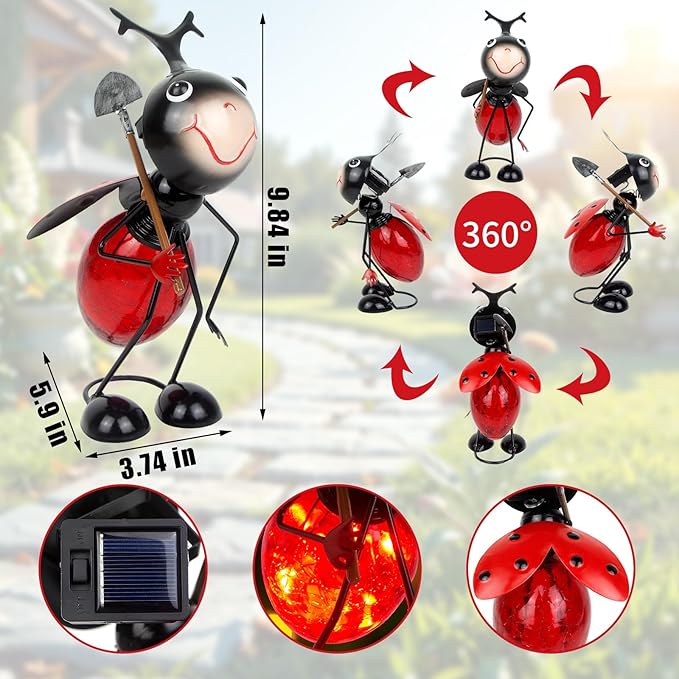 Solar Garden Statue Ladybug Decor,Outdoor Decorative Tabletop Lanterns,Outdoor Ladybug Figurines Decorations for Patio Yard Lawn Ornaments,Birthday Gifts for Mom Women Grandma