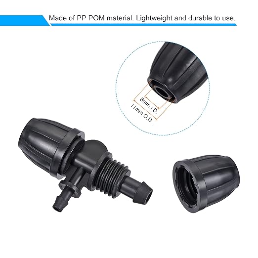 MECCANIXITY Drip Irrigation Barbed Tee 3-Way Fitting 8mm to 4mm ID Tubing for Garden Drip Tape Tubing Sprinkler System Black Pack of 20