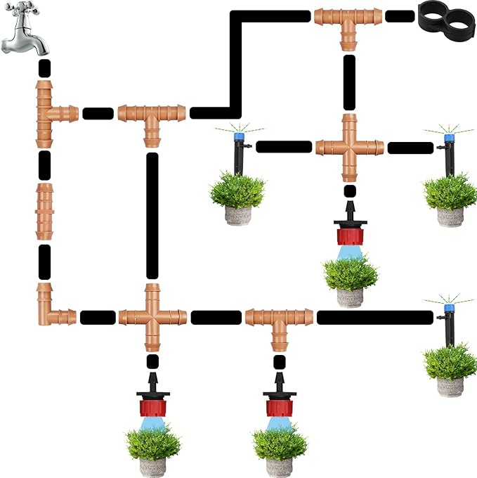 Drip Irrigation Parts Cross Connector, 12 Pack Drip Irrigation Four Way Line Connector Fittings Fits for 1/2" inch Drip Tubing Barbed Irrigation Fittings for Patio Lawn Garden