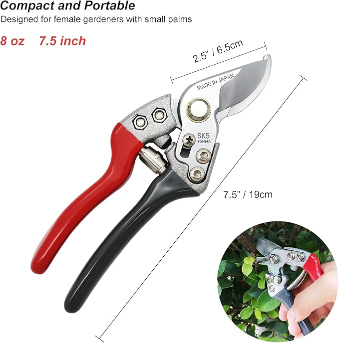 Pruning Shears [Made in Japan] Professional 7.5 Inch Premium Plant Garden Scissors Secateurs with Ergonomic Handle, Bypass Hand Pruners Branch Gardening Clippers for Plants