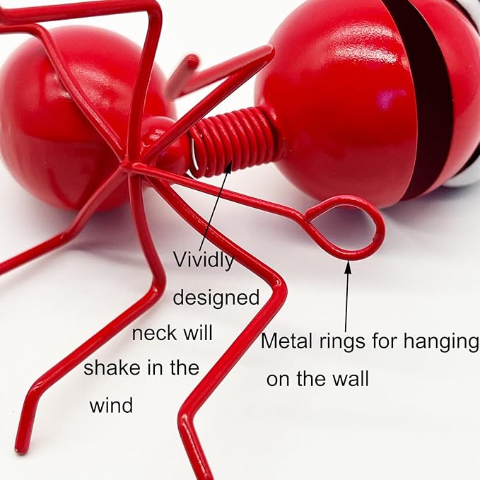 Metal Yard Art Garden Decor Cute Ant Outdoor Wall Sculptures Patio Lawn Ornament Fence Decoraions - Set of 4 Red