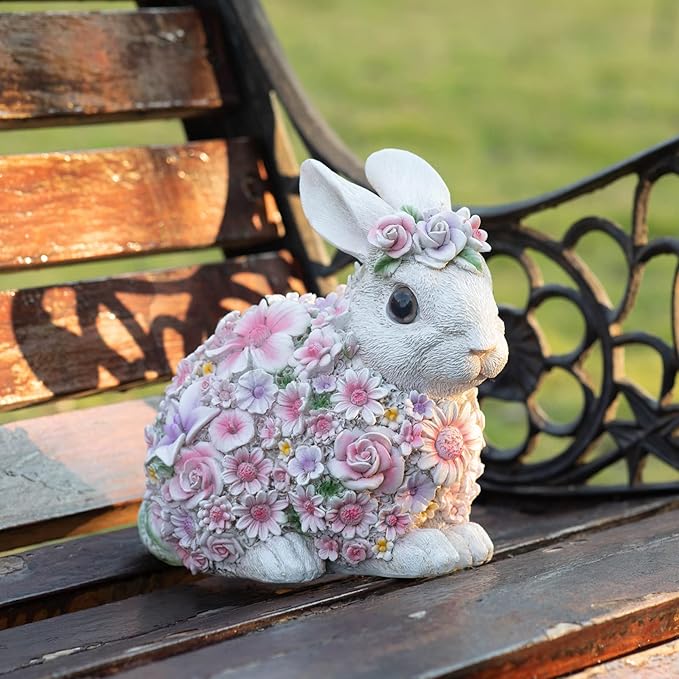 Rabbit Statue Outdoor Statues Bunny Figurines Garden Decor Resin Easter Decorations Bunnies Gifts Home House Kitchen Figurine Patio Lawn Yard Art Housewarming Funny Decoration (8inch)