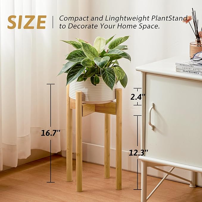 Adjustable Plant Stand Indoor, Bamboo Plant Holder 8 to 12 Inches, Small Tall Planter Stand for Indoor Plants, Single Floor Plant Stand for Living Room Balcony Bedroom, Natural