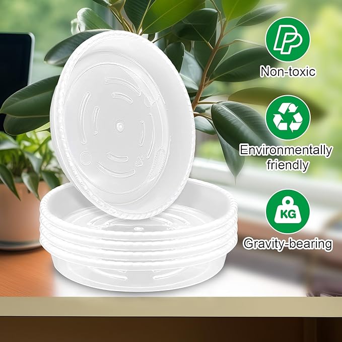 5 Pack Plant Saucer for Indoor Plants, 8 Inch Clear Plant Trays for Pots, Durable Plastic Flower Plant Pot Saucer, Heavy Duty Sturdy Plant Saucer Drip Trays for Pots