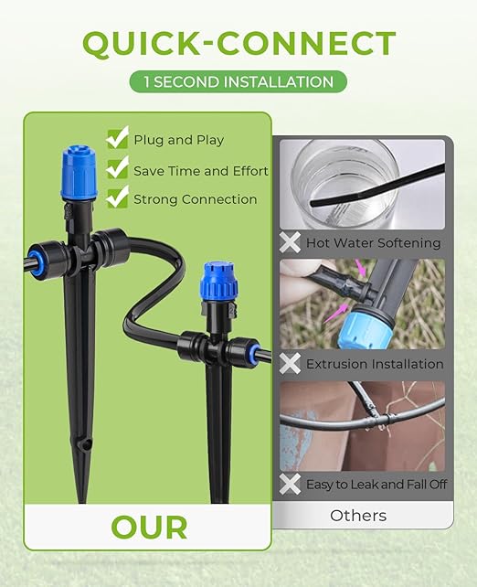 HIRALIY 210FT Drip Irrigation System, Quick Connector Garden Watering Automatic Sprinkler Kit for Lawn Raised Bed Greenhouse Mist System with 3 Kinds Dripper, Adjustable Nozzle