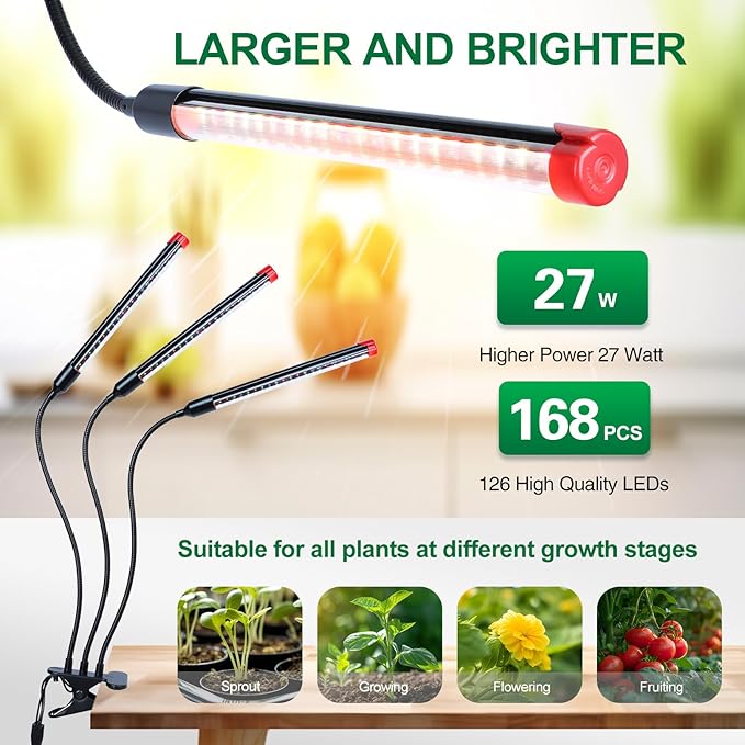 Grow Lights for Indoor Plants Full Spectrum, LED Plant Lights, 3000k/5000k/660nm Full Spectrum Growing Lamps, 126 LED Clip on Plant Growing Lamps for Seed Starting Seedlings Precision Timer