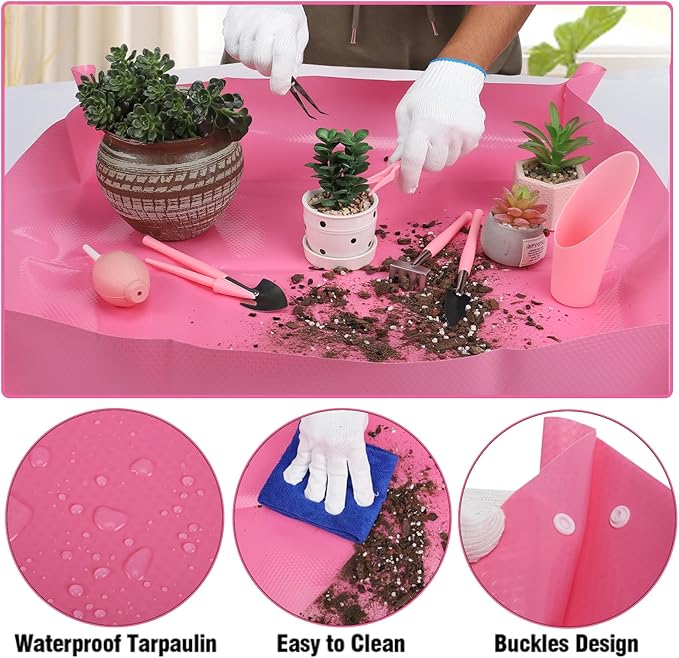 44 pcs Succulent Tool Set - 30.7in Indoor Plant Repotting Mat and 19 Pcs Mini Gardening Hand Tools Bag, Garden Plants Transplanting Supplies for Women Christmas Holiday Gardener Gifts Outdoor, Pink