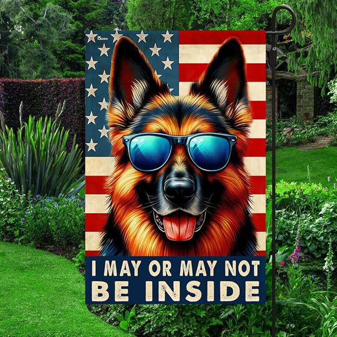 American Flag-Funny German Shepherd Dog American Flag TQN2748F, House Flag (29.5" x 39.5")-USA Flags Premium Polyester-Decorative Indoor Outdoor Flag