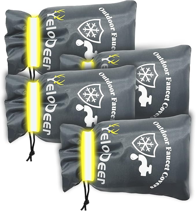 Outdoor Faucet Cover for Winter, Yelodeer 4 Packs 7.1"W X 10.7"H Upgraded Thicken Spigot Pipe Covers, Reusable Waterproof Oxford Faucet Sock, Hose Bib Covers for Winter Insulated Freeze Protection