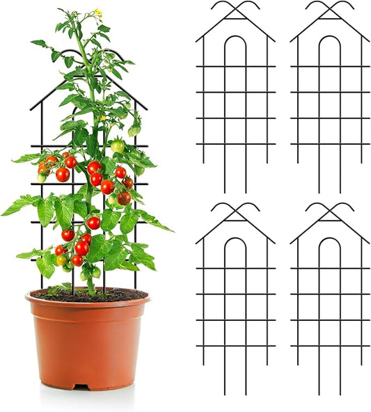 ARIFARO 32'' Metal Garden Trellis for Climbing Plants, Indoor/Outdoor Sturdy Plant Trellis for Potted Plants,House Plants, Climbing Vines, Pack of 4, Black