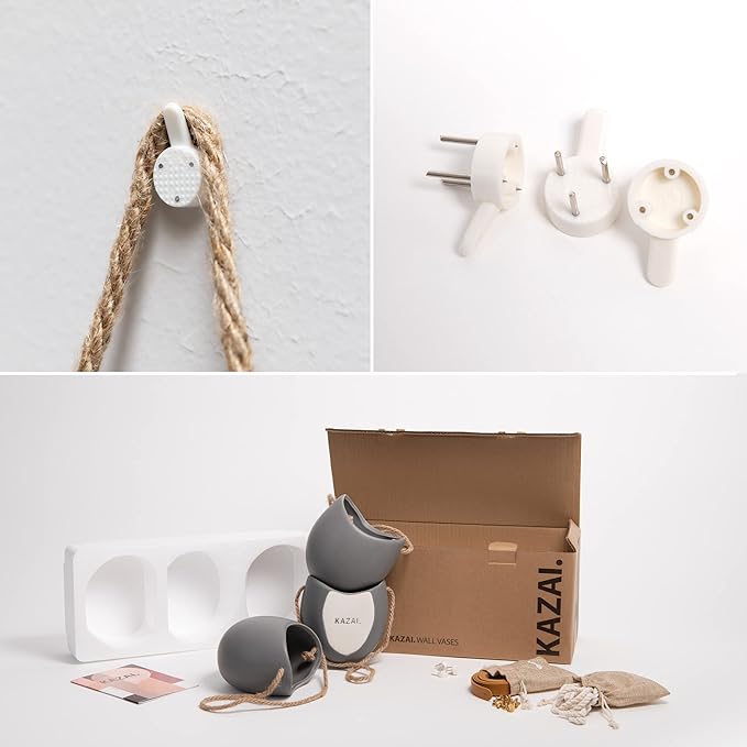 Wall Planters -Ellie- | Hanging Ceramic Plant Pots 3 Pieces | Wall Decoration for Indoors, Balcony and Garden | Grey (Matte)