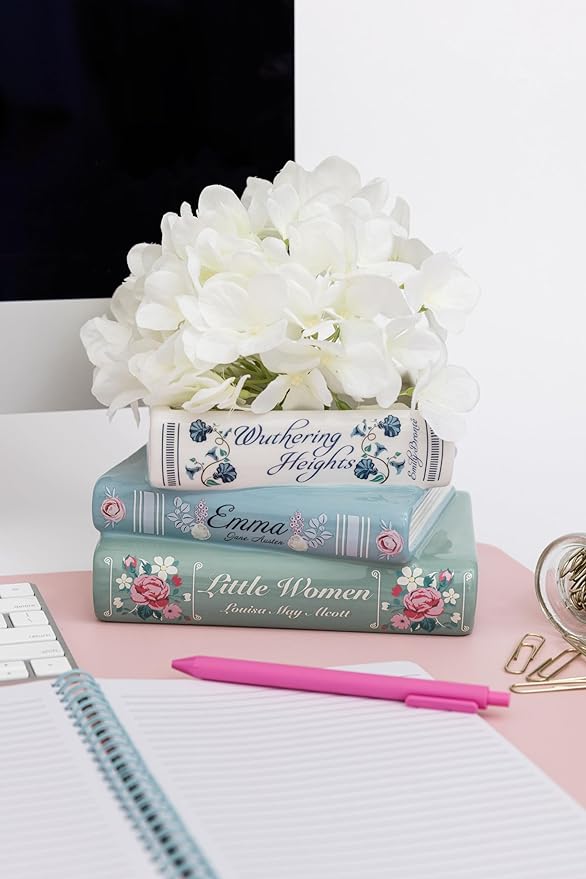 Steel Mill & Co Original Small Book-Shaped Decorative Planter, Ceramic Planter for Home Decor, Cute Bookshelf Decor, Unique Planter for Book Lovers, Classic Titles Bookstack