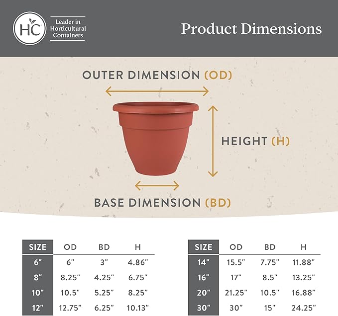 The HC Companies 20 Inch Caribbean Planter - Lightweight Indoor Outdoor Plastic Plant Pot for Herbs and Flowers, Honey (Pack of 2)