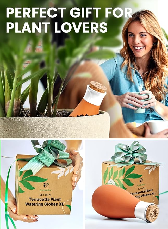 4 Pcs Ollas Terracotta Watering Pots Large- 14 Oz Self Watering Planter Insert Olla Watering System for 1-Week Easy to Refill - Clay Plant Watering Globes for Outdoor & Indoor Plants [4, White]