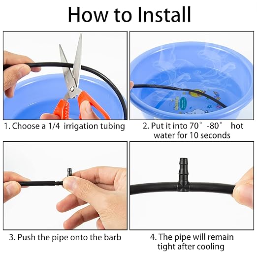 300 Pcs Barbed Connectors Drip Irrigation Fittings Kit, 1/4" Drip Irrigation Kit for Garden Flower Pot Greenhouse Lawn (Straight Barbs,Single Barbs,Tees,Elbows,End Plug,4-Way Coupling)