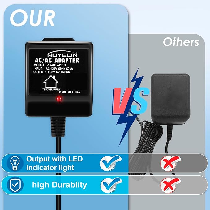 25.5V AC 650mA Sprinkler Timer Power Adapter，Replacement Transformer Compatible Rain Bird UT1 SST Series, Indoor Irrigation Timers，24V Sprinkler System Power Supply Transformer