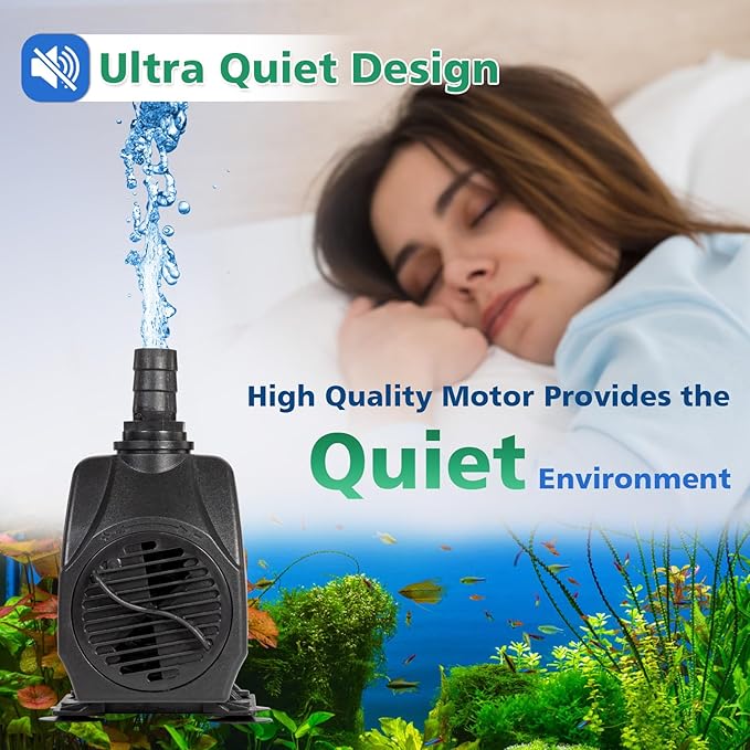 Submersible Water Pump, 660GPH 45W Ultra Quiet Fountain Pump (2500L/H), with 4 Nozzles 8.2ft High Lift for Aquarium, Fish Tank, Pond, Waterfall, Outdoor, Statuary, Hydroponics