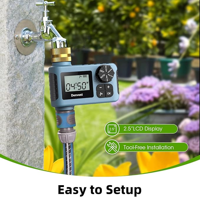 Hose Timer with Brass Inlet & Outlet, Water Timer for Garden Hose Faucet, Sprinkler Timer Outdoor, Irrigation Timer with Rain Delay/Manual for Garden/Outdoor Hose, Yard, Lawns, 1 Outlet