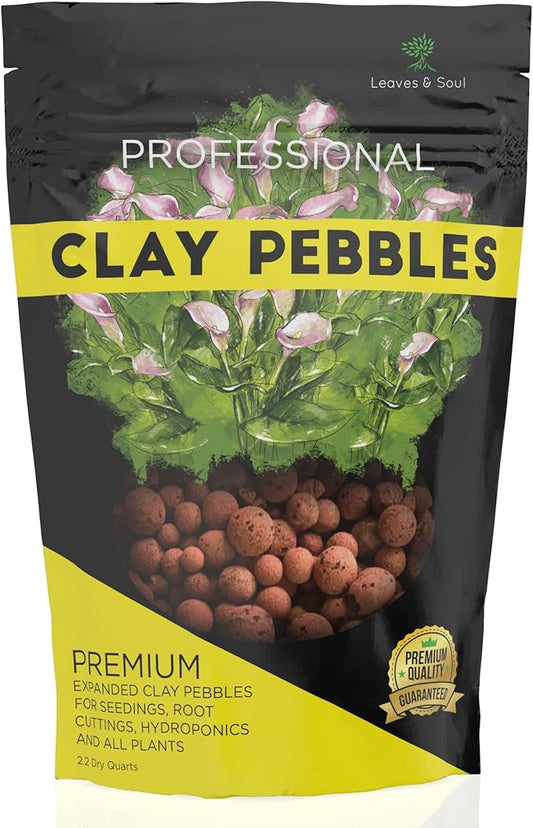 Professional Clay Pebbles | Expanded for Seedlings, Root Cuttings, Hydroponics, Plants | Lightweight Soil Additive | Large 2.2 Quarts | Made in USA