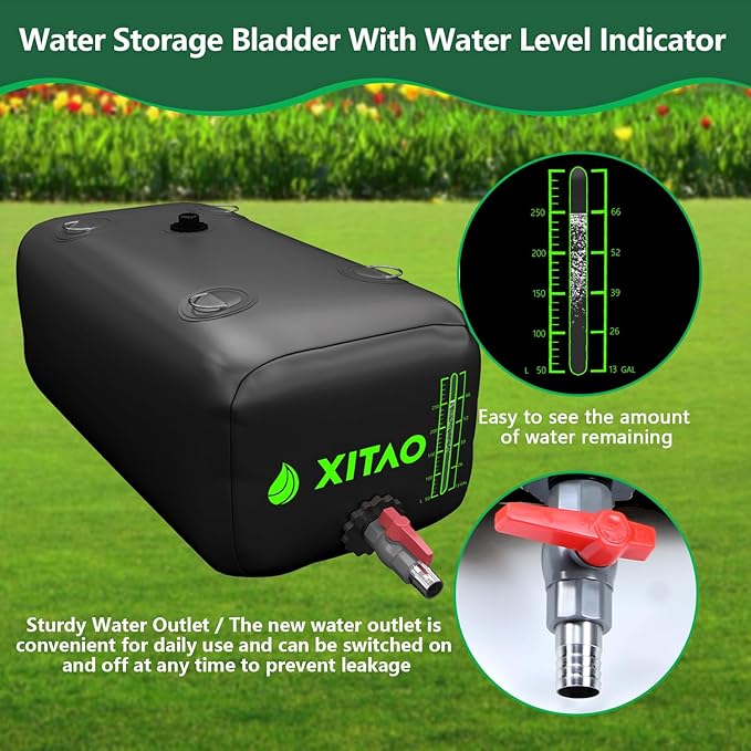 XITAO 29Gal Water Storage Bladder w/Water Level Indicator, Large Capacity Foldable Water Storage Containers, Portable Emergency Water Tank Water Bag for RVs, Irrigation