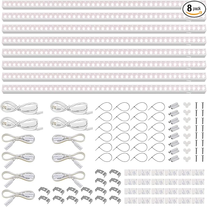 Barrina T5 Grow Lights, Full Spectrum LED Grow Lights for Indoor Plants, 3ft 128W (8 x 16W, 800W Equivalent), Grow Lights for Seed Starting, Greenhouse, Plug and Play, Pinkish White, 8-Pack