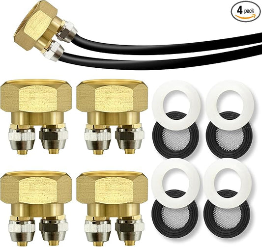 Drip Irrigation Hose Connector, 4 Pcs 3/4" to Dual 1/4" Hose Adapter, Convert 3/4" Female Hose Thread Bib to 1/4" Tubing, US Standard Faucet Adapter, Hard Brass Made
