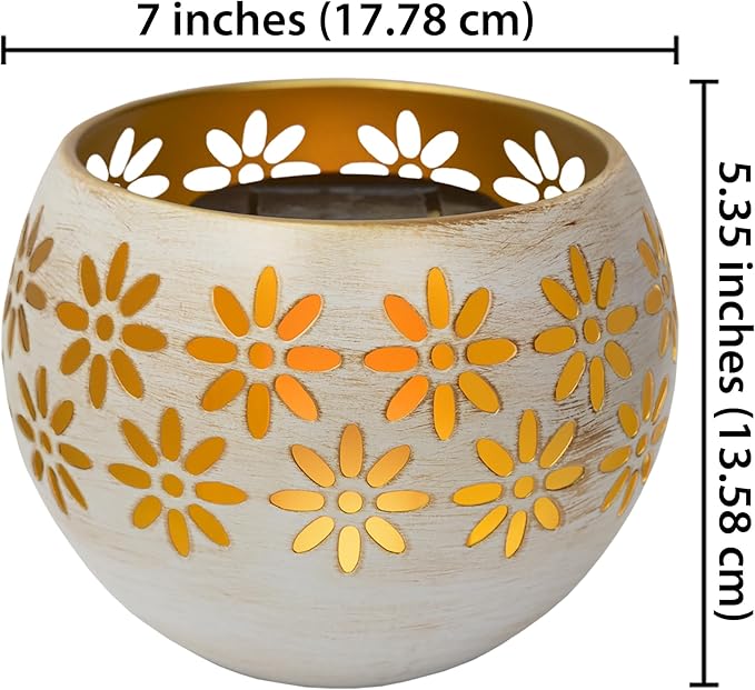 5.4” 4-Pack Decorative Metal Solar Patio Light with Flickering Flame, Waterproof Dusk-to-Dawn Garden Lantern, White