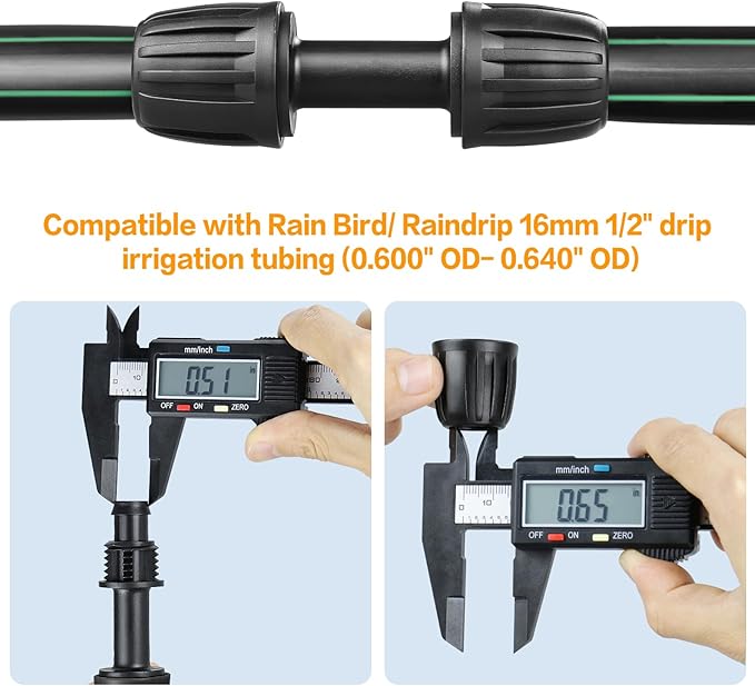 Drip Irrigation Fittings Kit for 1/2 Inch Tubing：1/2'' Drip Line Anti-Drop Barbed Locked Nut Connectors 18 Pieces Set Include 4 Couplings 4 Tees 2 Elbows 3 Valves 3 Reducing Tee 2 Plugs