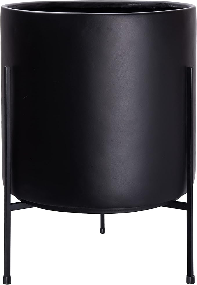 D'vine Dev Mid Century Plants Pot Cylinder Planter with Heavy Duty Stand, XX-Large 16 Inch Pot, 22.8 Inch with Stand Height, Black, 96-T-B-5