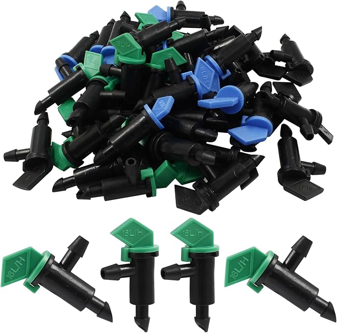 60 Pack Drip Emitter Drip Emitters Flag Irrigation Dripper for 4mm/7mm Hose for Garden Lawn, 1GPH, 2 GPH, 4GPH