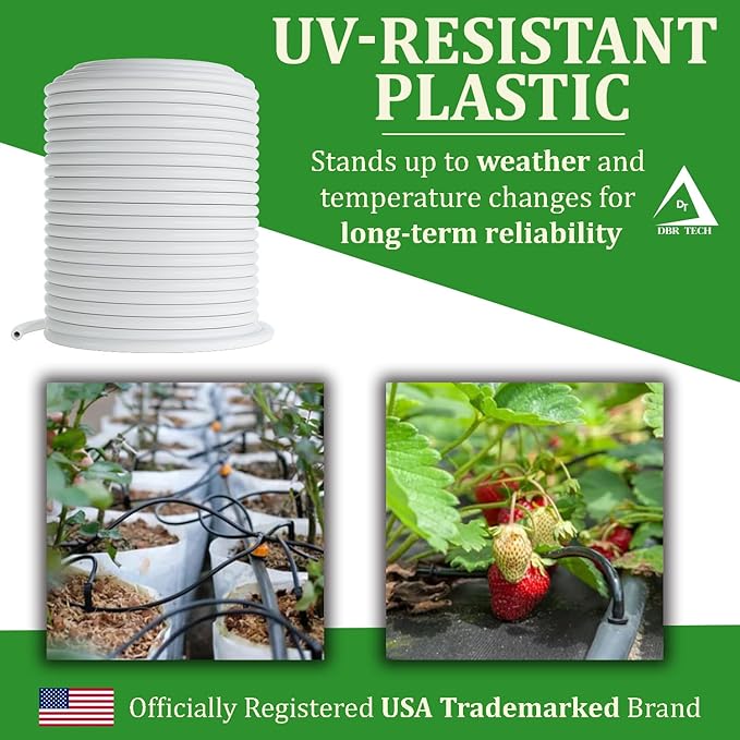 1/4 Drip Irrigation Tubing, 100 Feet, Flexible PVC Plastic Drip Irrigation Hose for Gardening, Misting, Hydroponics and DIY Landscape Garden Projects, Blank Distribution Tubing (100ft, White)