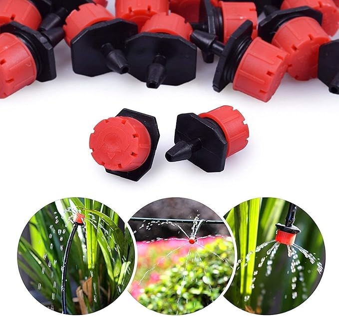 MSDADA Garden 50Ft Automatic Drip Irrigation Kits, 1/4" Blank Distribution Plant Watering Irrigation Kit Accessories Include Adjustable Nozzles, Cooling Irrigation System for Garden (Red)