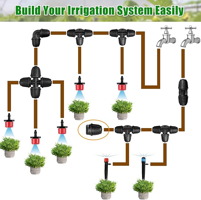 JAYEE 1/4 Inch Drip Irrigation Fittings, Barbed Locked End Plugs for ¼ in. Tubing, 25 Pcs Drip Line Parts Irrigation End Closure with Locked Nuts for Garden Lawn Sprinkler Systems, Black