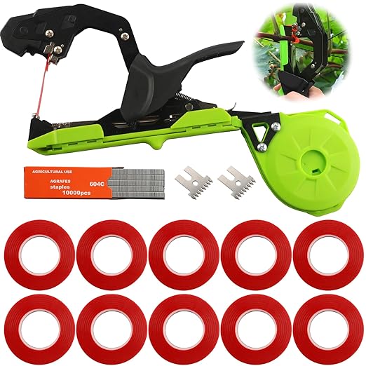 Plant Tying Machine,Handy Plant Binding Tape Tool, Quick Tying Grape Vines, Binding Tomato Vines, Lightweight Plant Tying Tools，More Durable Come with 10000pcs Staples 10 Rolls Tape