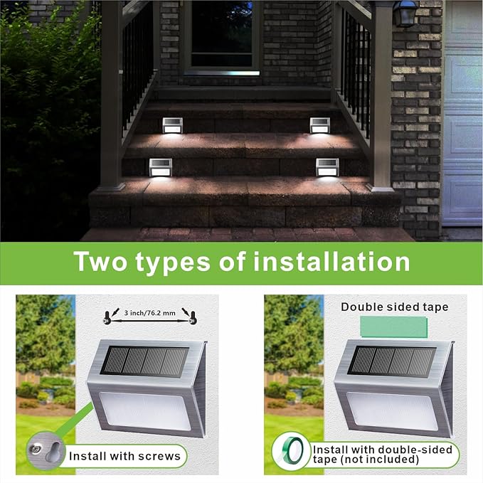 XLUX Solar Powered Lights for Deck Steps Stairs Fences Pathway Path, LED lamp, Outdoor Waterproof, White Light 2 Pack