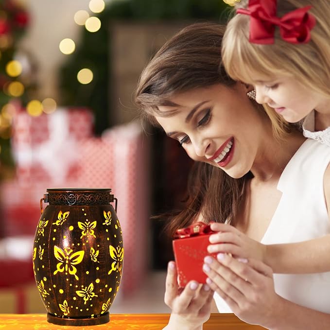 2 Pack Solar Lantern Butterfly Solar Outdoor Waterproof Hanging Metal Solar Powered Patio Lanterns Garden Solar Lights Outdoor Decorative Gifts for Women