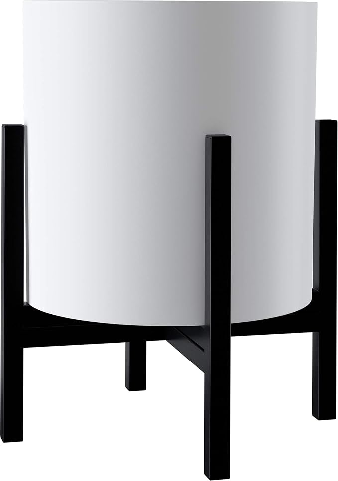 FaithLand Plant Pot 12 inch - Perfectly Fits Mid-Century Modern Plant Stand - Drainage Plug and Drainage Mesh Screen - Matte White