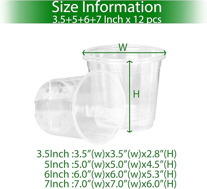 48 Pack 7/6/5/3.5 Inch Clear Plastic Pots for Plants, Clear Nursery Pots with Drainage Holes, Reinforced Plastic Nursery Pots Variety Pack