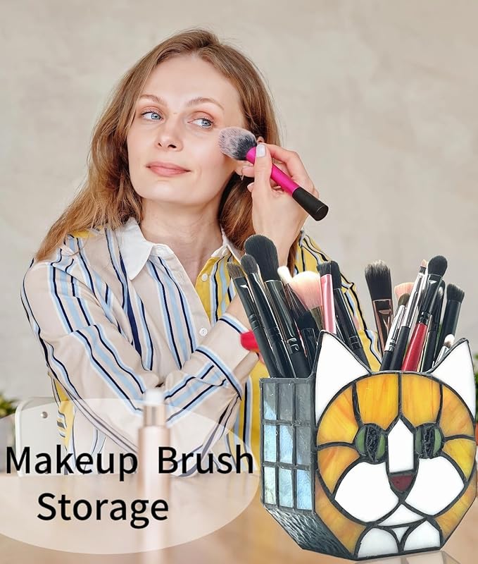 Tiffany Style Orange Cat Stained Glass Flower Pots,Indoor Plant Display, Orange Cat Small Pots for Plants, Gift for Cat Lovers,4.6x5.15x2.3 in （Excluding Plants）