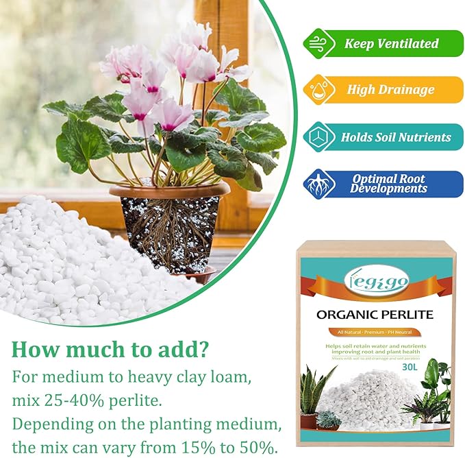 Legigo 30 Quarts Organic Horticultural Perlite for Plants Indoor- Natural Horticultural Soil Additive Conditioner Mix for Improves Drainage, Ventilation and Root Growth