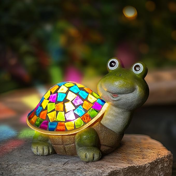 MININOVA Solar Mosaic Turtle Statues Outdoor Garden Decorations with Waterproof Mosaic Light Yard Lawn Porch Patio Home Ornaments Gifts for Women