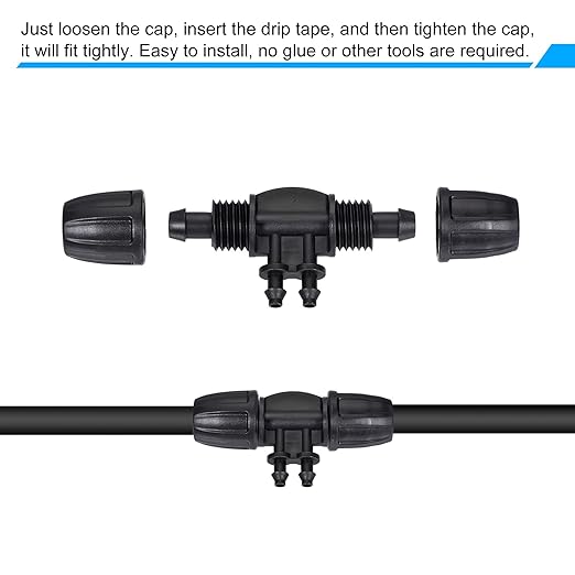 MECCANIXITY Drip Irrigation Barbed Tee 4-Way Fitting 8mm to 4mm ID Tubing for Garden Drip Tape Tubing Sprinkler System Black Pack of 15