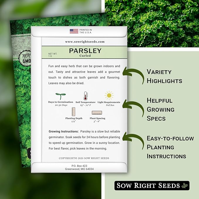 Sow Right Seeds - Curly Leaf Parsley Seed for Planting - Non-GMO Heirloom Packet with Instructions to Plant and Grow a Kitchen Herb Garden - Indoor or Outdoor - Great for Hydroponics Growing (1)