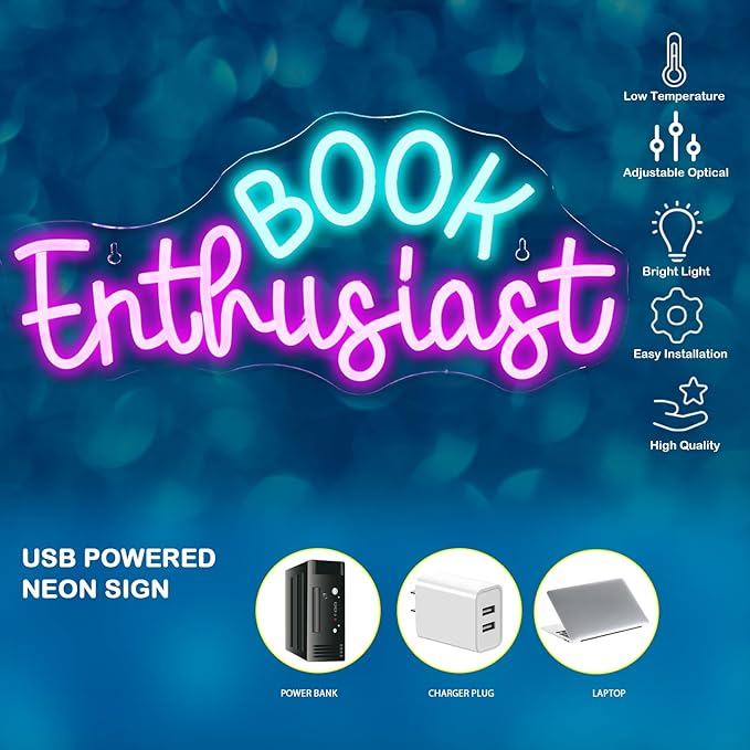 Book Enthusiast Neon Sign Wall Decor,Neon Light Bedroom Wall Decor Suitable Indoor Light for Classroom Book Party Library Reading Room Decoration Bookish Gifts