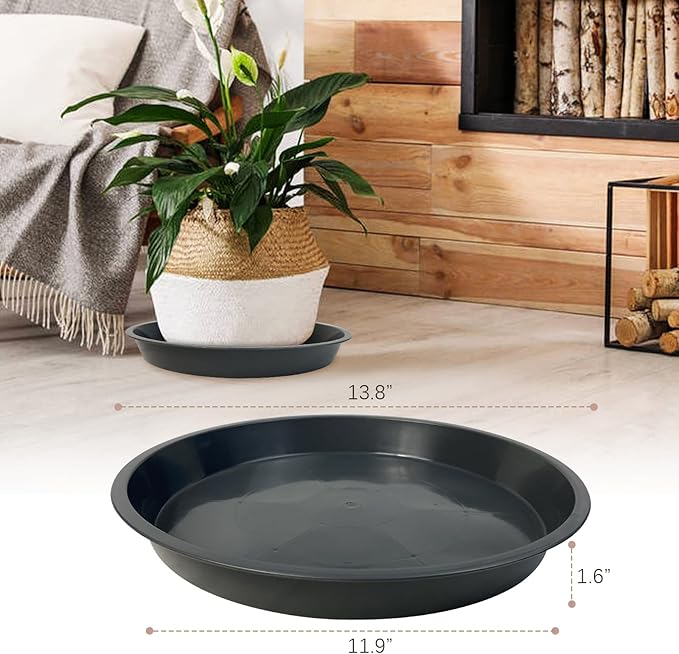 6 Pack Plant Saucer 4 6 8 10 12 14 16 18 20 22 Inch Plastic Plant Tray, Sturdy and Durable Flower Pot Container Accessories Plant Pot Saucers for Indoor and Outdoor (14 Inch, Gray)