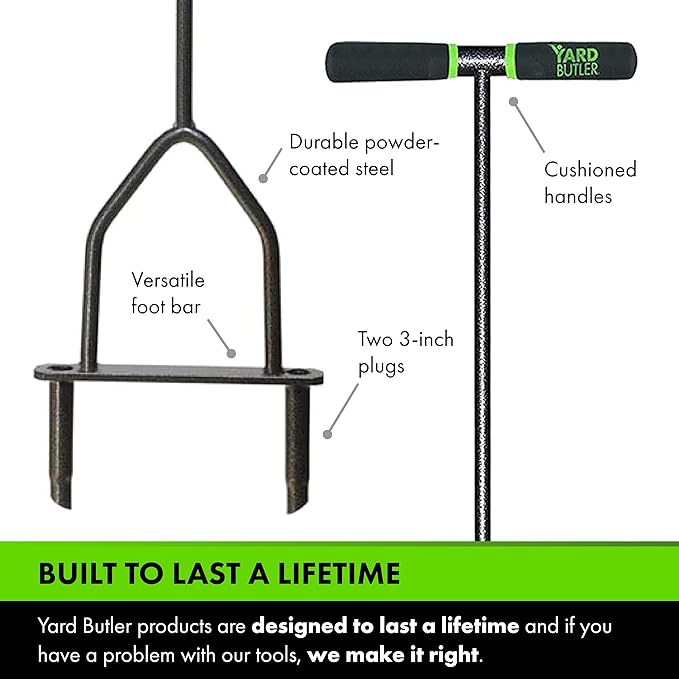 Yard Butler ID-6C Manual Lawn Coring Aerator - Grass Dethatching Turf Plug Core Aeration Tool - Grass Aerators for Small Yards - Loosen Compacted Soil - Gardening Hand Tools - Gray, 37 Inches