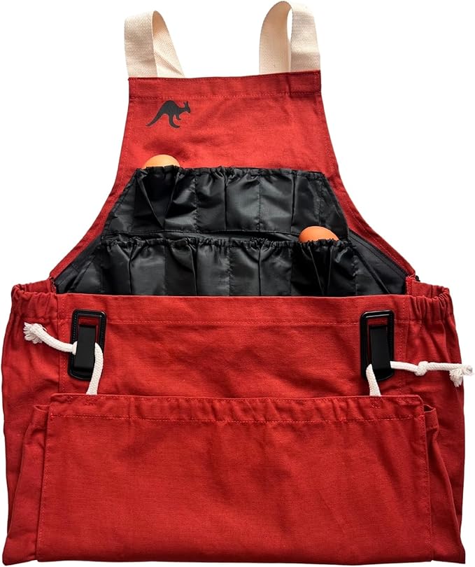 Roo Gardening Apron with Pockets & Harvesting, Picking Pouch - Adjustable, Water-resistant, Washable Canvas Cotton