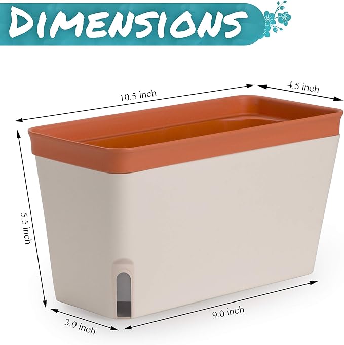 Amazing Creation Window Herb Planter Box, Vibrant Window Herb Garden, Self-Watering Rectangular Planter for Kitchen, Plants, and Succulents - Set of 3