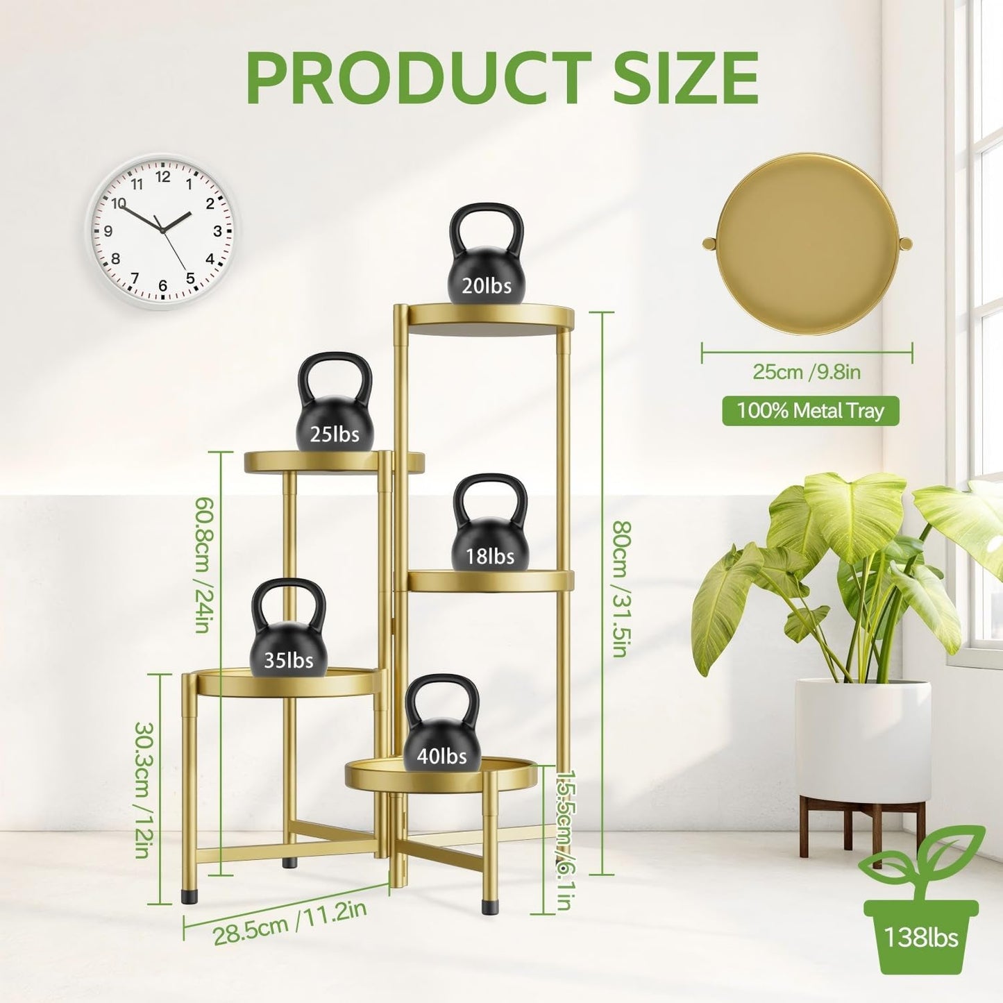 iDavosic.ly 5 Tier Large Plant Stand Indoor, 10 Inch Wide Tall Corner Metal Plant Stands Outdoor for Multiple Plants, Folding Tiered Flower Display Holder Rack Shelf, Gold